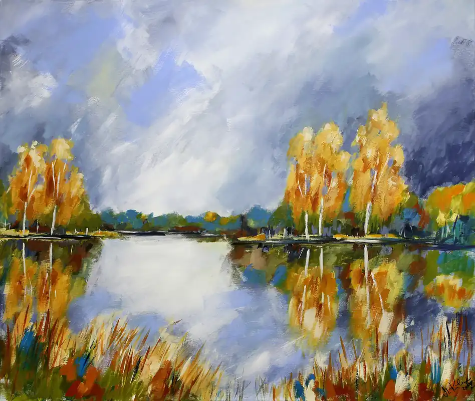 M. Kühne: "Herbstspaziergang am See", Edition, signierter Kunstdruck Sale