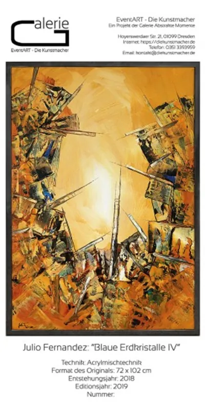 Gratis Versand Sonderedition, Monatsgemälde als Kunstdruck v. Julio Fernandezt: "Blaue Erdkristalle IV", Nr. 10/250