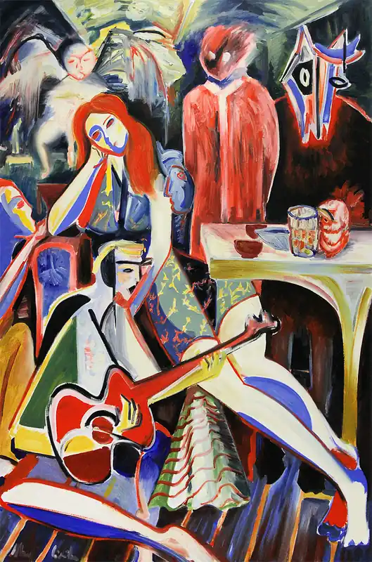 Neu M. Cieśla: "Stadt, Musik und Nacht X", Original/Unikat, Expressionistisches Ölgemälde (A)