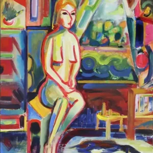 Preis Gesenkt Expressionistische Ölmalerei, Maciej Cieśla: "Mädchen am Fenster"
