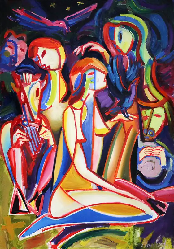 M. Cieśla: "Nachts im Wald", Original/Unikat, Expressionistisches Ölgemälde (A) Rabatt