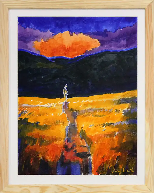 M. Cieśla: "Einsamer Weg, nostalgische Natur", Original, Zeitgenössische Aquarellmalerei (Unikat)(A) Sonderaktion