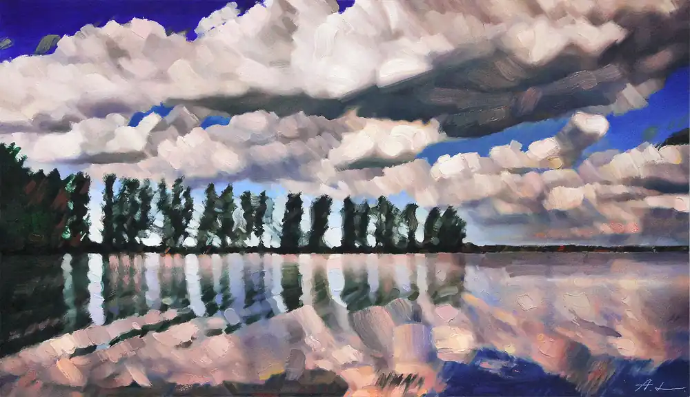 A. Larrett: "Frühlingshochwasser-1", Moderne Ölbilder Original/Unikat (A) Preisknaller