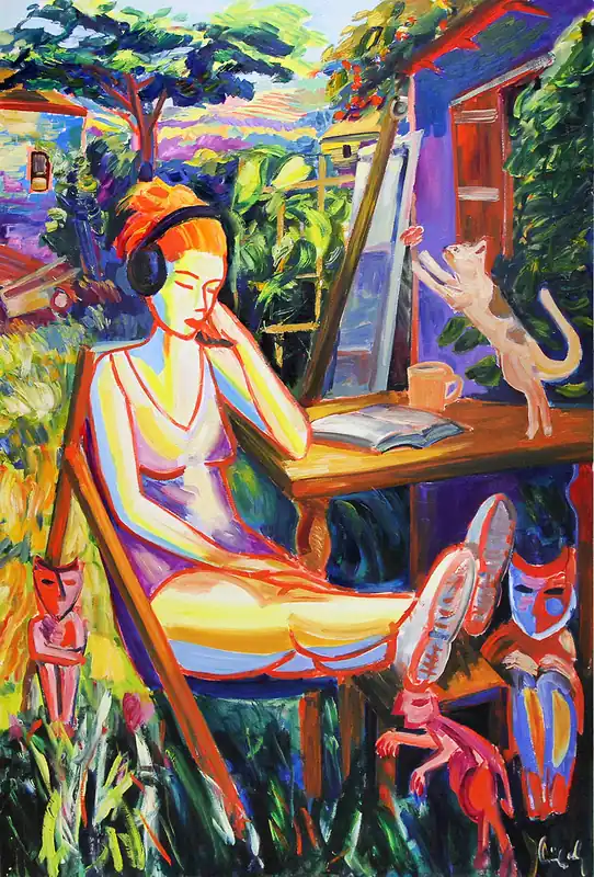Nur Für Kurze Zeit M. Cieśla: "Mädchen im Garten", Original/Unikat, Expressionistisches Ölgemälde (A)