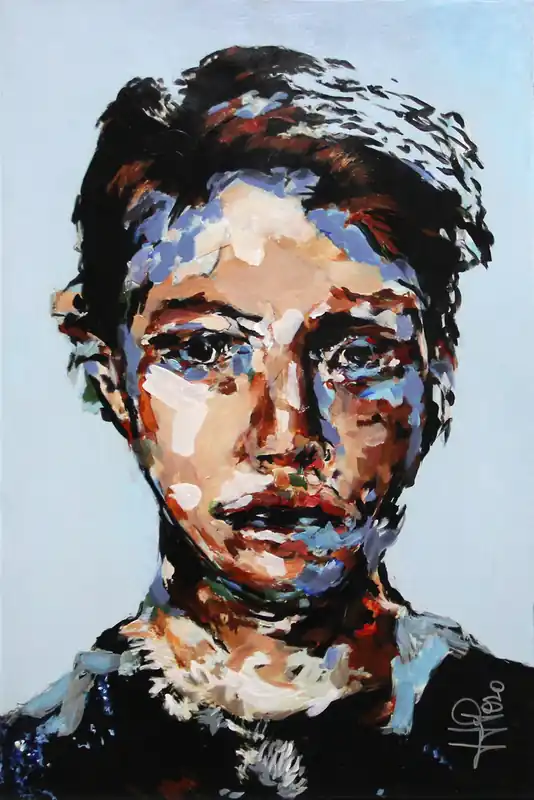J.J. Piezanowski: "Se prendre au jeu", neoexpressionistisches Porträt, Original/Unikat (A) Sale