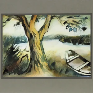 L. Roth: "Der Baum am See", originale Grafik/Zeichnung (Unikat) Preisreduziert