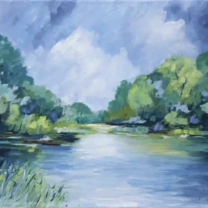 Expressversand M.Kühne: "Sommer am See", modernes Originalgemälde (Unikat)