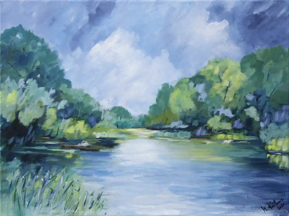 Expressversand M.Kühne: "Sommer am See", modernes Originalgemälde (Unikat)