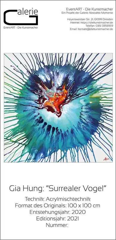 G.Hung: "Surrealer Vogel", Sonderedition, Monatsgemälde als Kunstdruck, Nr. 1/250 Kostenloser Versand