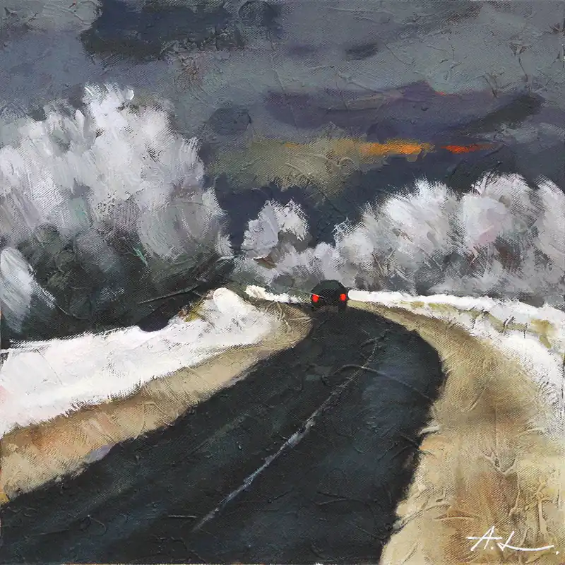 Top-Preis A. Larrett: "Frostiger Abend", Acryl auf Leinwand, Original (Unikat) (A)