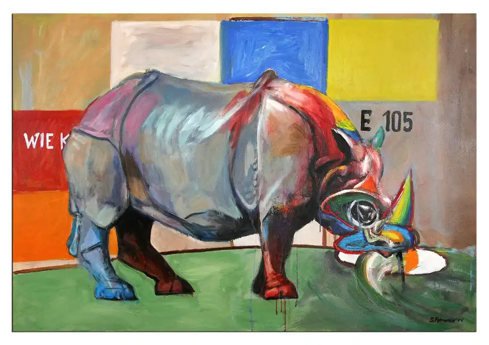Angebot Zeitgenössisches Ölgemälde von Stefan Petrunov: "Rhino", Originalgemälde (Unikat) (A)