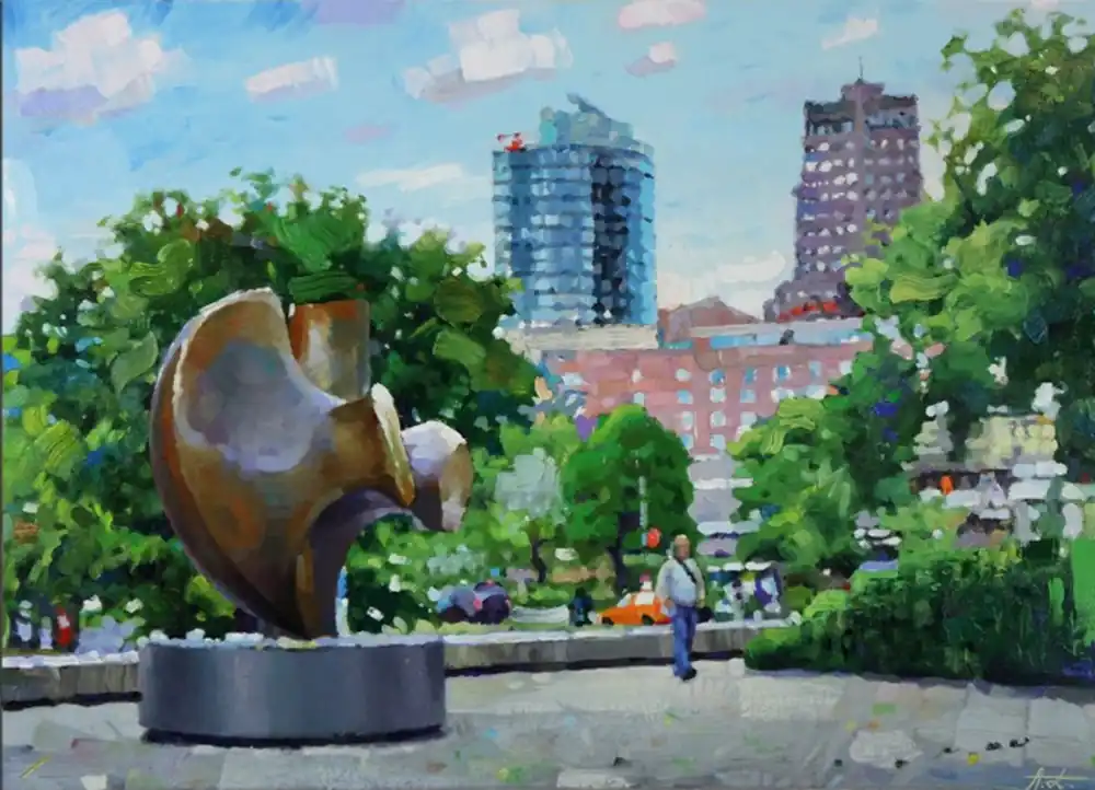 Super-Preis Modernes Ölgemälde, Andy Larrett: "BERLIN. HENRY MOORE", Originalgemälde (Unikat)