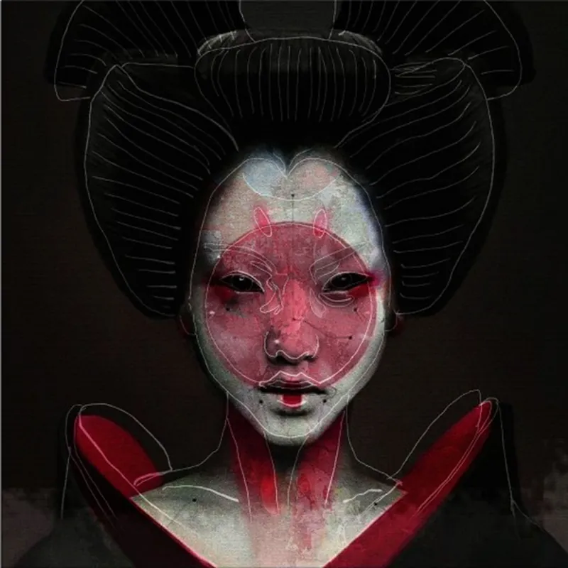 Edition, Digitale Kunst hinter Acrylglas, Holger Mühlbauer-Gardemin: "Geisha (rot)" Kostenloser Rückversand