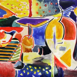 Schnäppchen M. Cieśla: "Komposition mit einem Mädchen und Stoffen", Original, Zeitgenössische Aquarellmalerei (U
