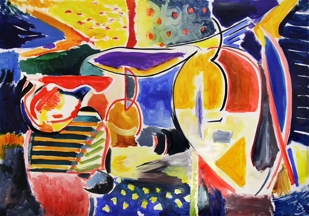 Schnäppchen M. Cieśla: "Komposition mit einem Mädchen und Stoffen", Original, Zeitgenössische Aquarellmalerei (U