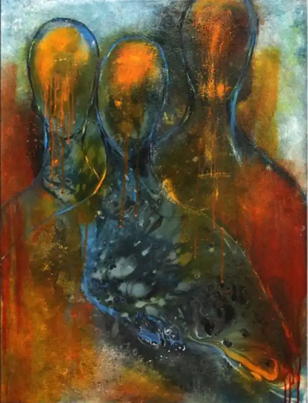 Expressive Acrylmalerei, I. Schmidt: "Familienportrait" Sichere Zahlung