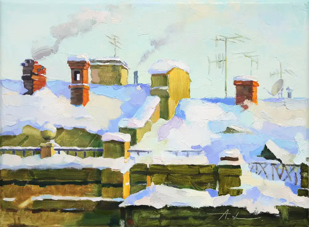 A. Larrett: "Frostiger Morgen", Moderne Ölbilder Original/Unikat (A) Sonderangebot