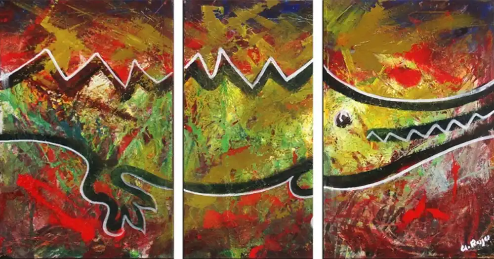 A. Rojo : "Pantano cocodrilo", Mehrteiliges Acrylgemälde, Original/Unikat Neue Kollektion