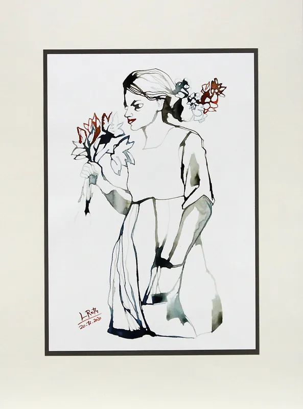 L. Roth: "Blumengruß", originale Grafik/Zeichnung (Unikat) Angebot