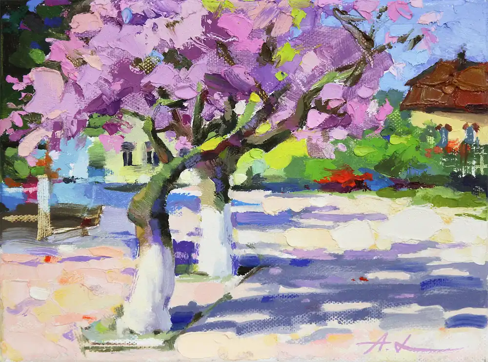 Sichere Zahlung A. Larrett: "Ein stilles Sträßchen", Pleinairmalerei in Öl, Original/Unikat (A)