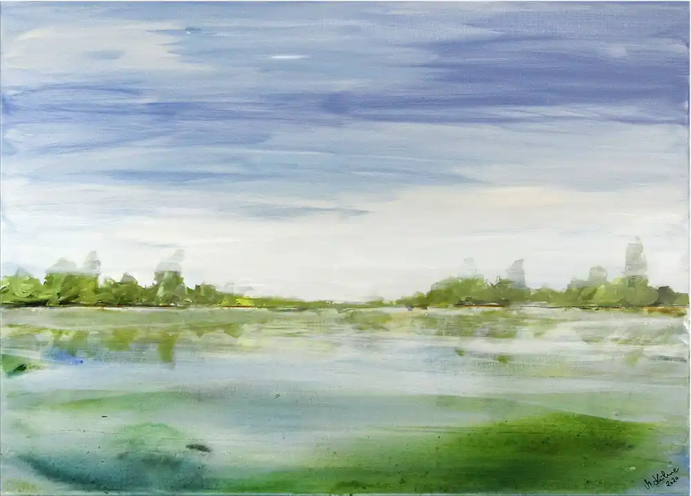 Modernes Originalgemälde (Unikat), M.Kühne: "Früher Nebel" Schneller Versand