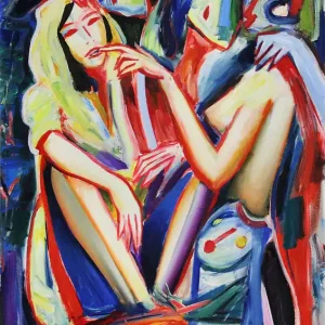 Kostenfreie Lieferung M. Cieśla: "Nacht, Geister des Waldes, Mädchen im gelben Hoodie", Original/Unikat, expressionistisch