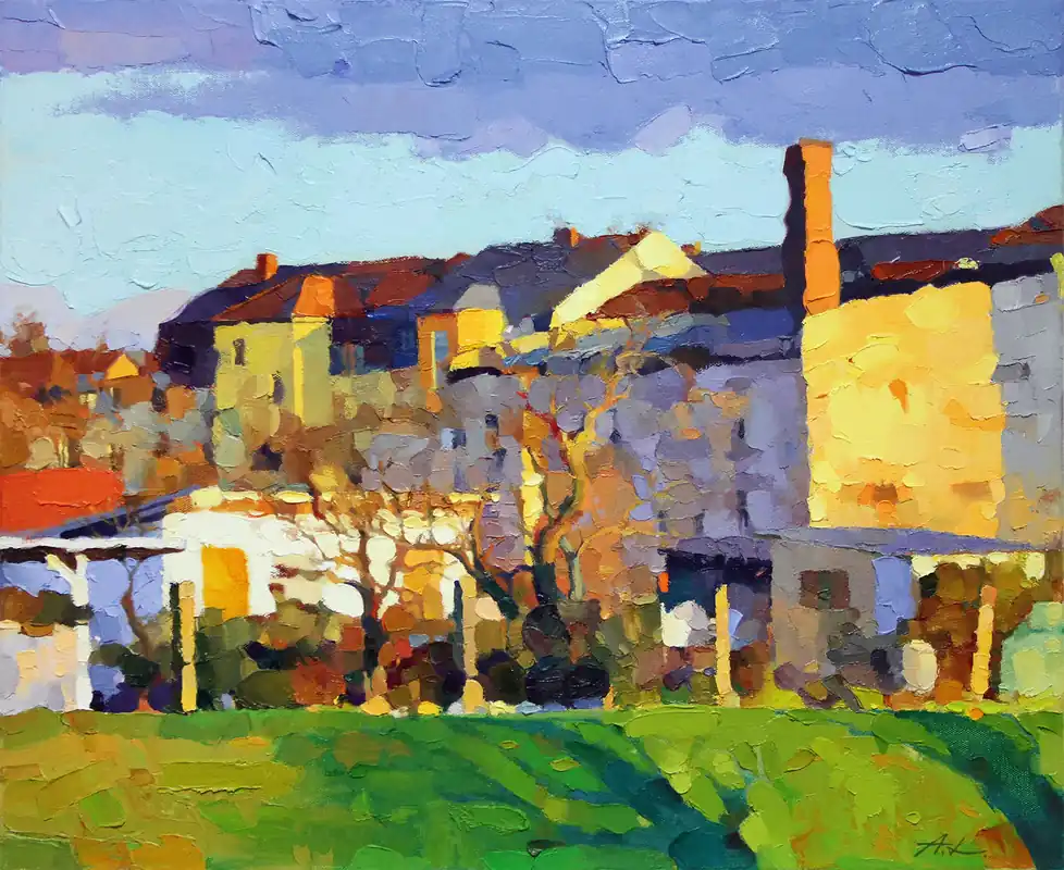 Top-Seller A. Larrett: "Anfang April", Pleinairmalerei in Öl, Original/Unikat (A)