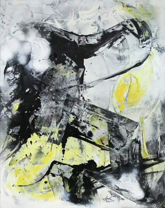 Abstrakte Acrylmalerei, C. Middendorf: "BLACK AND YELLOW I" Zertifiziert