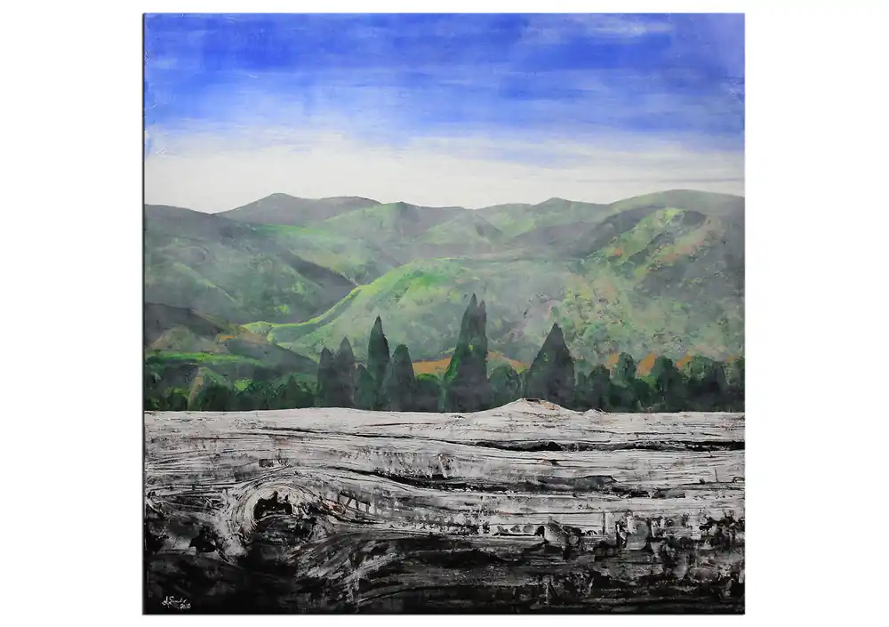 Acrylgemälde, A.Garbe: "Holz vs. Landschaft: Schwarzwald 2018", Originalgemälde (Unikat) (A, G) Direkt Vom Hersteller