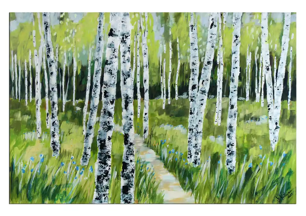 Begrenztes Angebot Modernes Acrylgemälde, M.Kühne: "Waldweg"