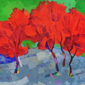 Acrylmalerei Bilder von Andy Larrett: "Rote Bäume", Originalgemälde (Unikat) (A) Saisonangebot