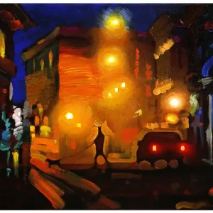 Versand Am Gleichen Tag Acrylmalerei von Andy Larrett: "Nachtspaziergang", inkl. Schattenfugenrahmen weiß/silber, SR-M4045A1