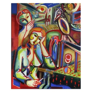 Expressionistische Ölmalerei, Maciej Cieśla: "Langweiliger Abend, zwei Mädchen" Schneller Versand