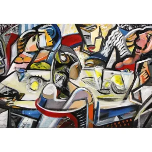 Solange Der Vorrat Reicht Kubismus, K. Namazi: "Dinner with Friends", Originalgemälde (Unikat)