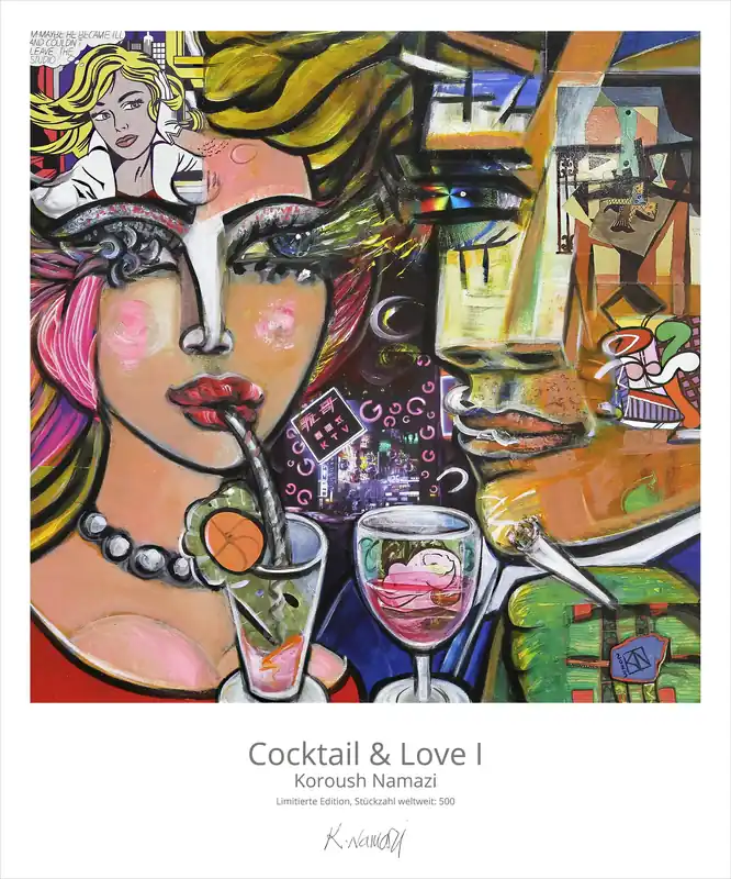 Highlight Limitierte Edition auf Papier, K. Namazi: "Cocktail & Love I", Fineartprint, Kollektion E&K