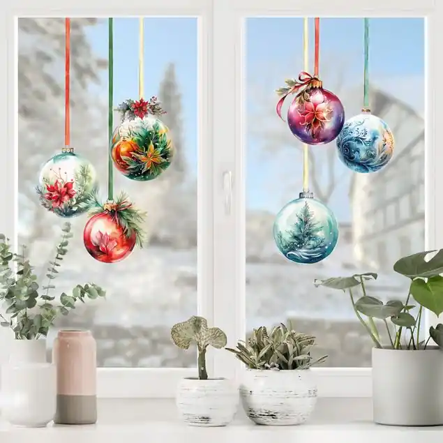 6 Florale Weihnachtskugeln Fensteraufkleber Gratis Versand