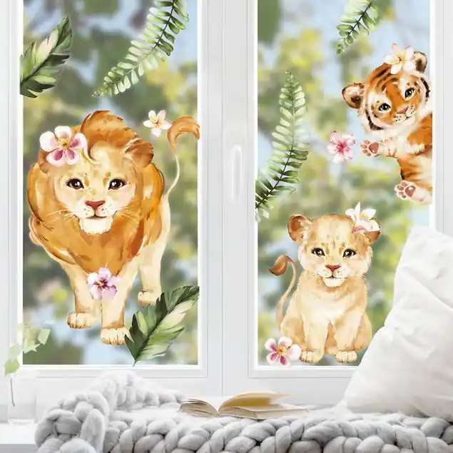 Super-Preis Aquarell Raubkatzen Tiger Löwen Fensteraufkleber