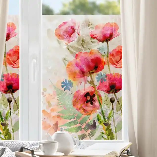 Neuheit Aquarell Blumen Mohn Fensterfolie