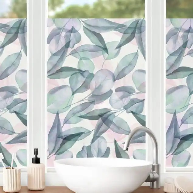Rabatt Blaue und Rosane Eukalyptus Aquarellblätter Fensterfolie