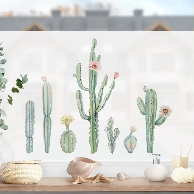 Aquarell Kaktus Blüten Fensterfolie Kracherpreis