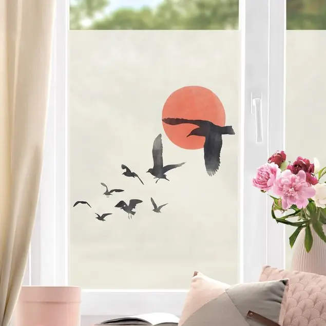Zertifiziert Vogelschwarm vor Sonne Fensterfolie