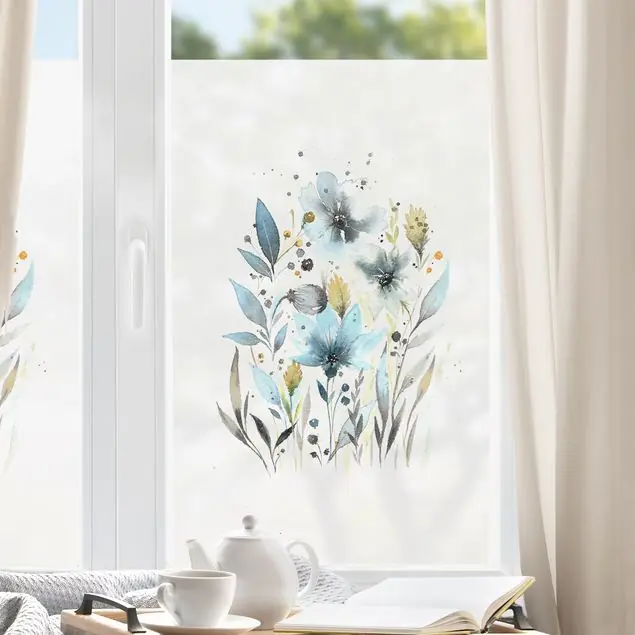 Neu Esther-Meinl - Türkise Aquarell Blumen Fensterfolie