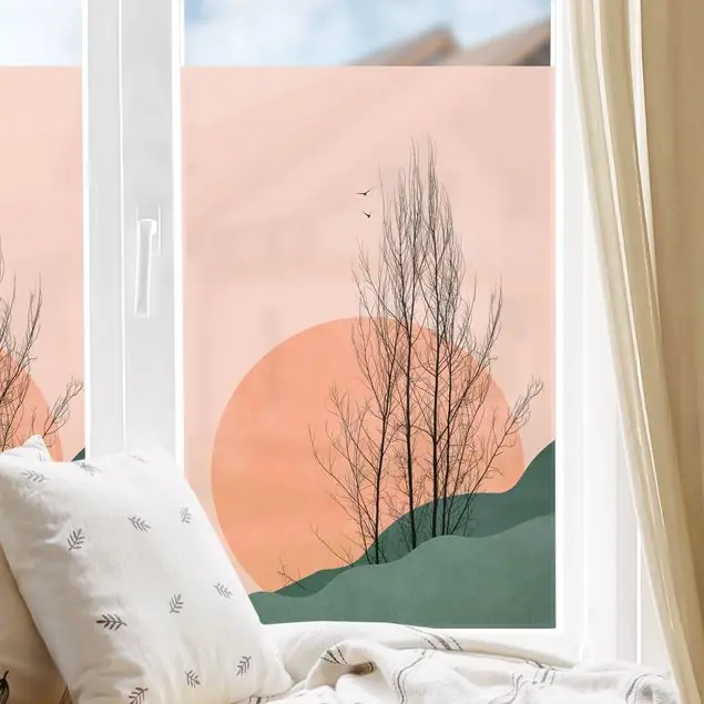 Schnäppchen Sonnenuntergang mit Baum Fensterfolie