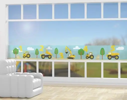Zählen mit Baufahrzeugen Fensteraufkleber Bestpreis
