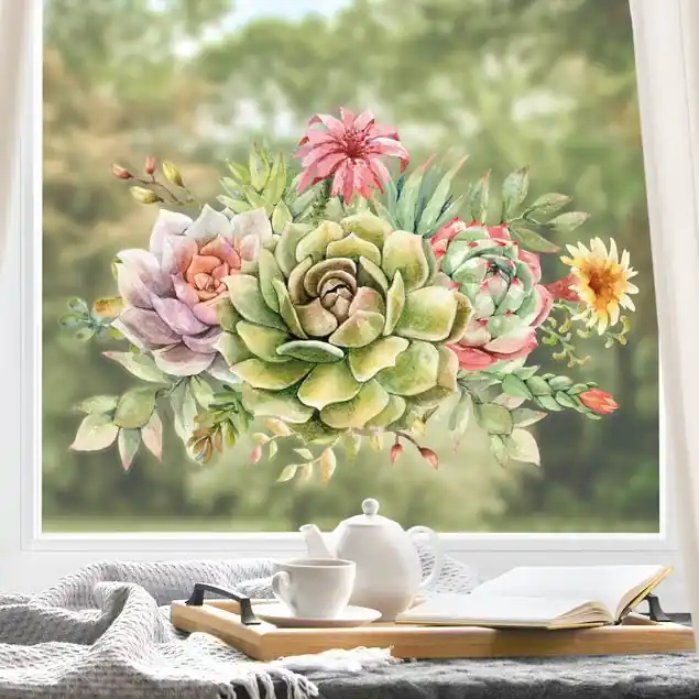Jetzt Kaufen Aquarell Sukkulenten Bouquet XXL Fensteraufkleber