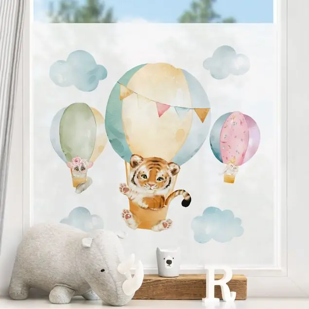 Garantierte Lieferung Aquarell Ballonfahrt - Tiger und Freunde Fensterfolie