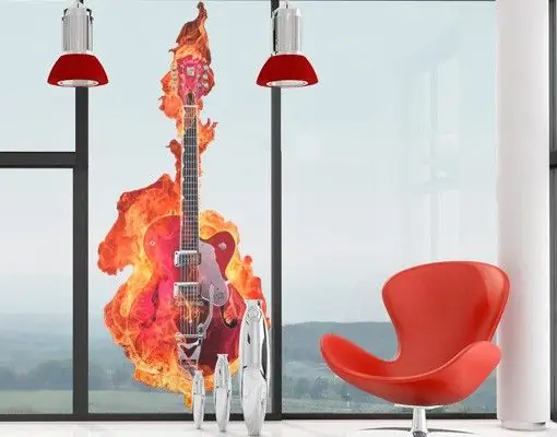 Gitarre in Flammen Fensteraufkleber Kostenfreie Lieferung