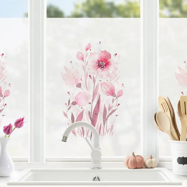 Sichere Zahlung Esther Meinl - Rosa Aquarell Blumen Fensterfolie