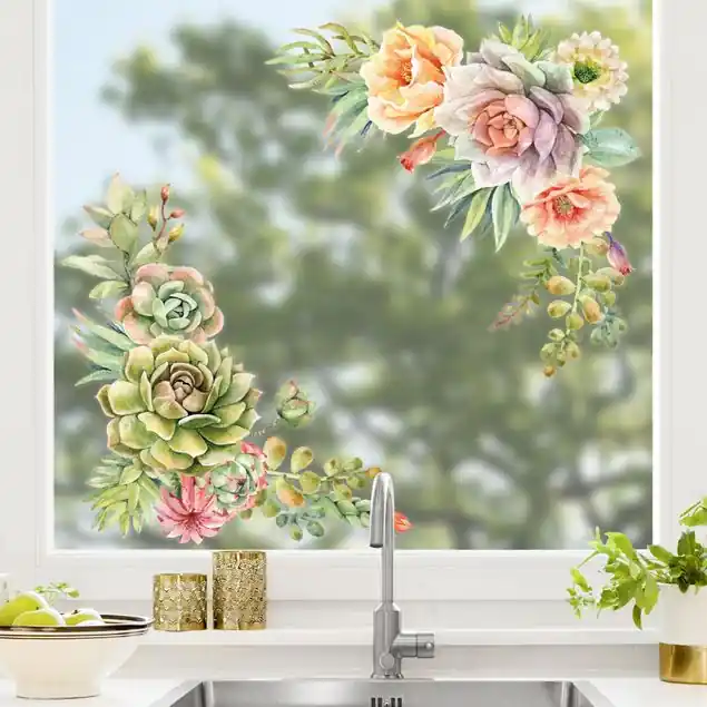 Aquarell Sukkulenten Ornament XXL Fensteraufkleber Finale Aktion
