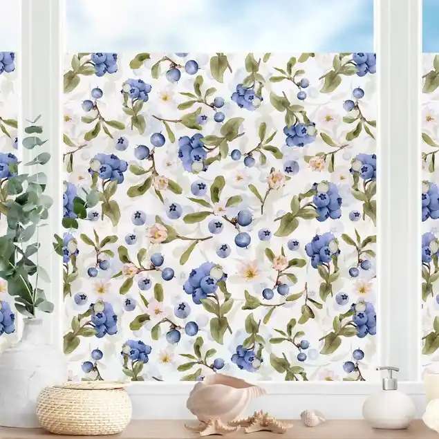 Billig Aquarellierte Heidelbeeren Fensterfolie